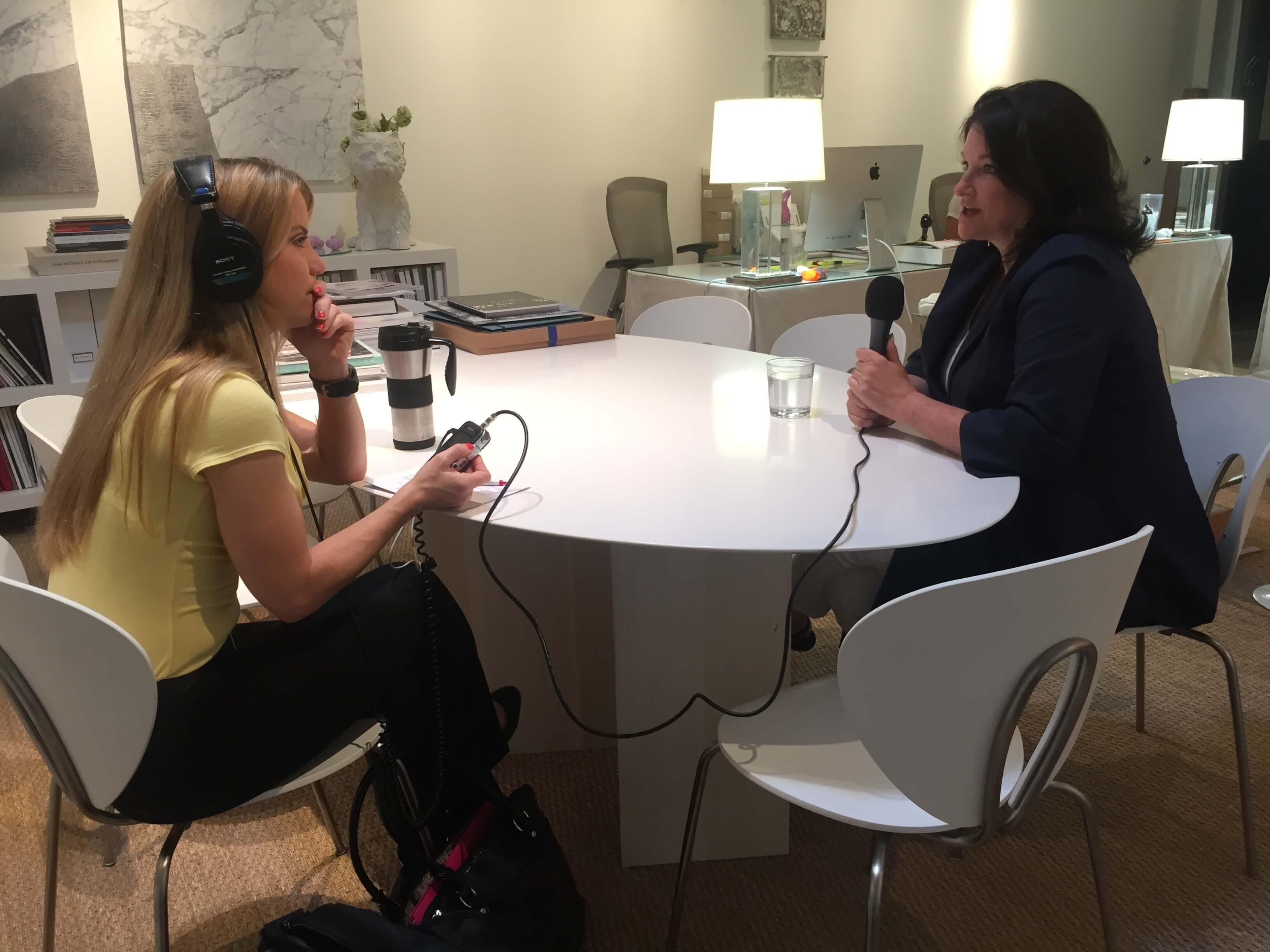 Amy Bishop of Houston Public Media interviewing Weingarten Art Group's Lea Weingarten